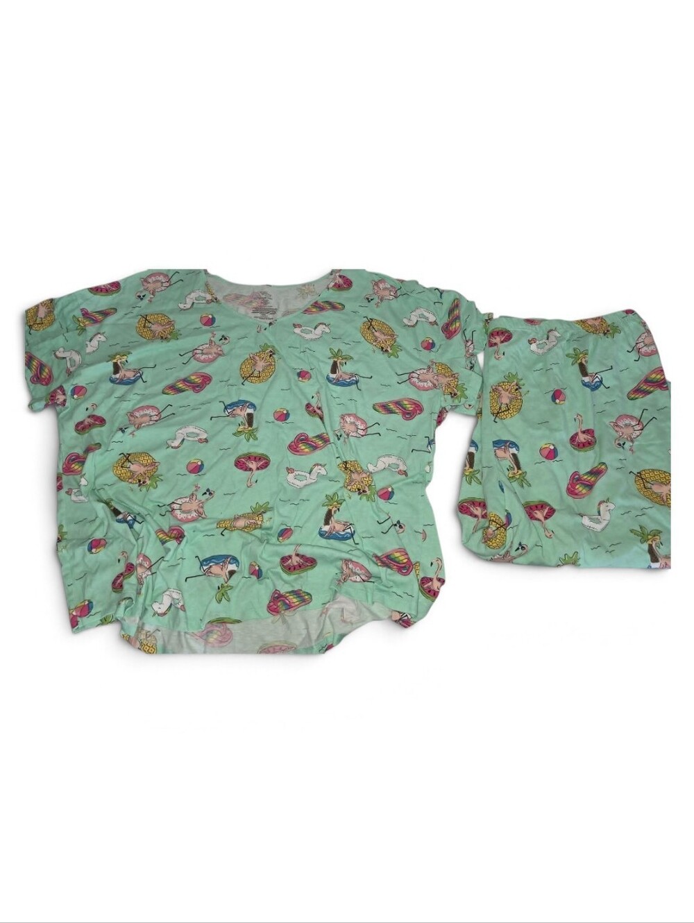Women's Plus Size 3X Mint Green Beach Print Pajama Capri Set